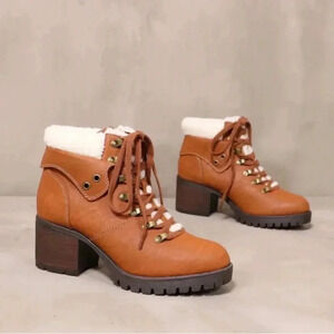 MIA | Keep Me Cozy Tallia Tan Luggage Ankle Hiker Boot Faux Leather Size 9M